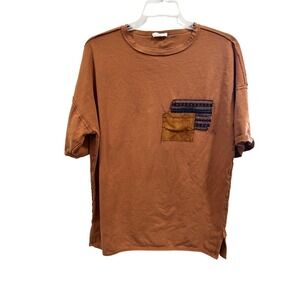 Easel Los Angeles Women's Medium Orange Cotton Patch Pocket T Shirt Casual Boho